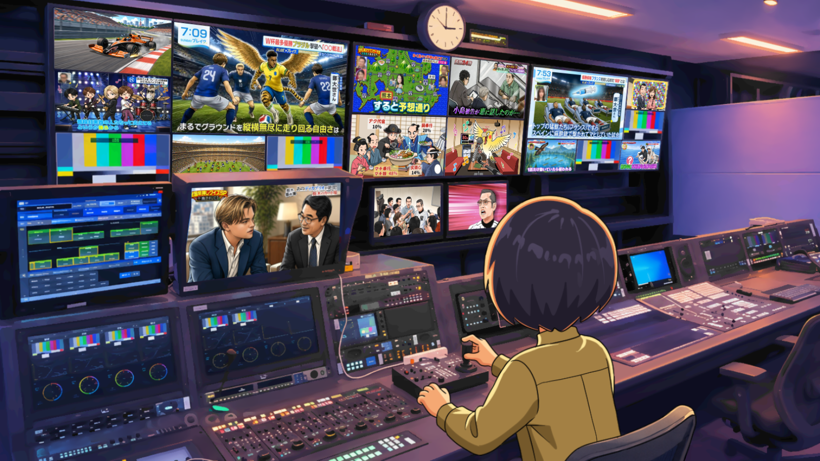 テレビ番組用イラスト制作｜編集室のモニターに映る制作イラスト