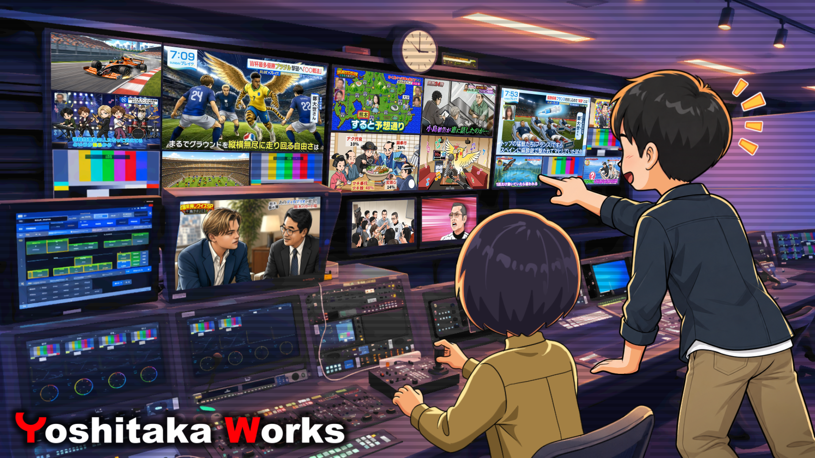 テレビ番組用イラスト制作｜編集室のモニターに映る制作イラスト
